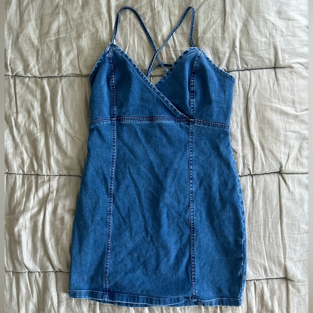 GARAGE DENIM LACE UP MINI DRESS